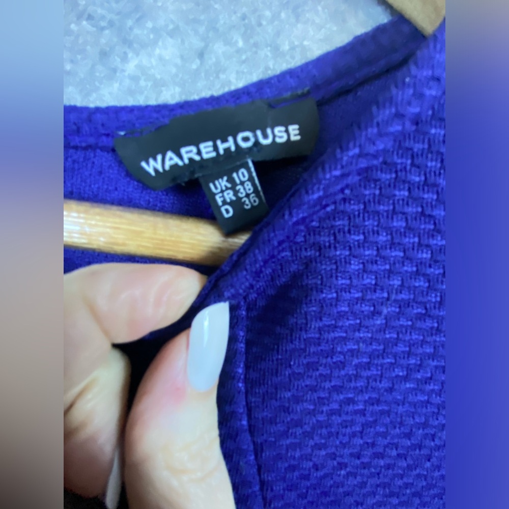Warehouse Dress 6 Blue Sheath Short Sleeve Midi Career Business Professional - Picture 5 of 13